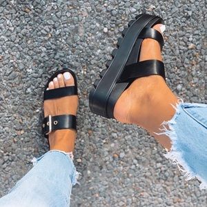 Buckle Sandals black faux leather EGO